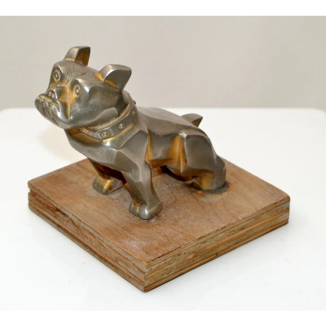 Vintage Design Patent Mack Trucks Bull Dog Figurine, Statue, Animal Sculpture. Silvered Bronze Bull Dog mounted on a...