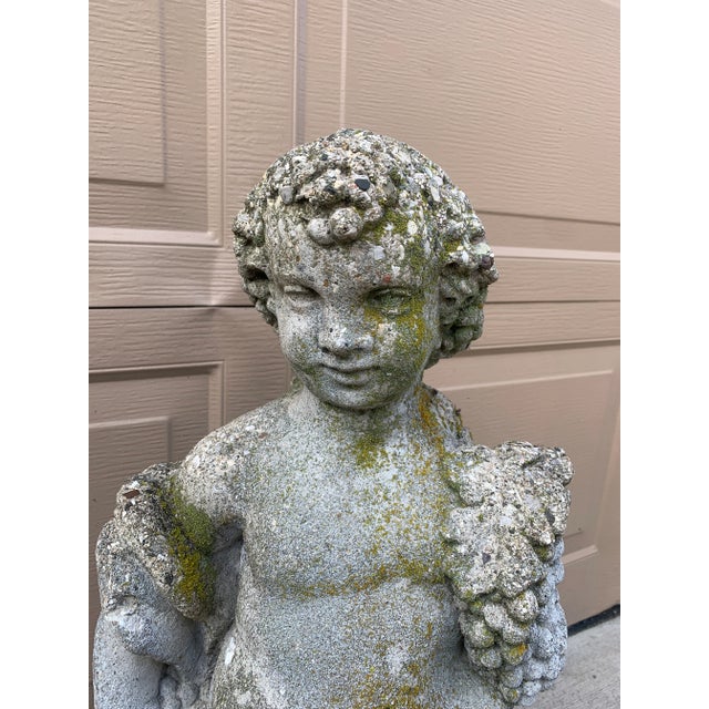 Late 20th Century Late 20th Century Neoclassical Cast Stone Putto With Grapes Garden Statue For Sale - Image 5 of 11
