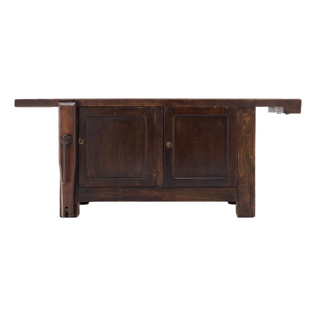 French Alps Chestnut Workbench, Circa 1850, Solid Wood For Sale