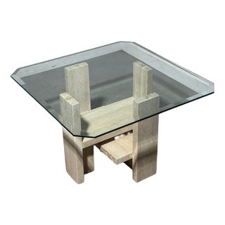 Travertine and Glass Coffee Table by Willy Ballez For Sale