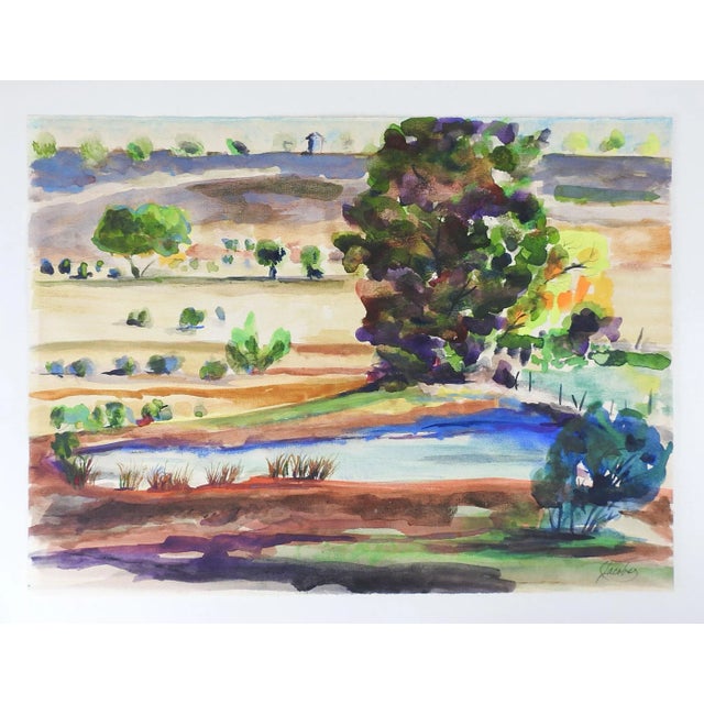 Rustic Vintage Plein Air Texas Landscape Watercolor Painting For Sale - Image 3 of 4