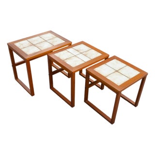 Danish Modern Teak Nesting Tables With Tile Tops by Brdr. Furbo - Set of 3 For Sale