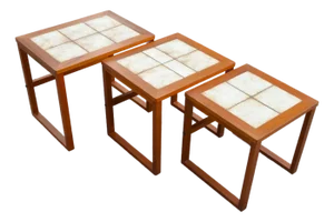 Danish Modern Teak Nesting Tables With Tile Tops by Brdr. Furbo - Set of 3