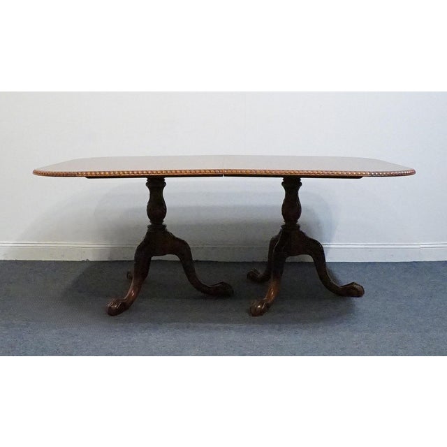Vintage Antique Solid Banded Mahogany Traditional Chippendale Style 152" Triple Pedestal Dining Table For Sale - Image 10 of 11