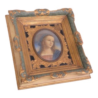 Pietro Perugino Reproduction Madonna Portrait Artwork Gold and Green Frame 5133b For Sale