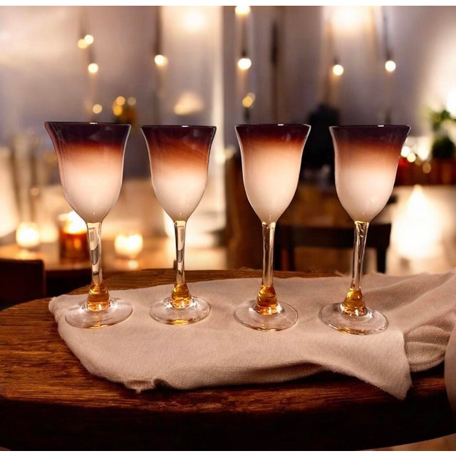 Mid-Century Modern (4) Charles Correll Signed Hand Blown Wine Glasses 9 Inches For Sale - Image 3 of 4