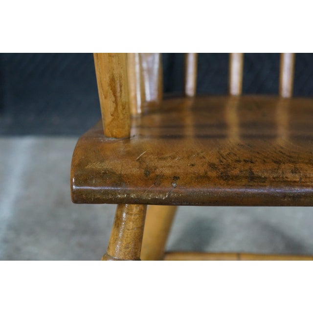 Brown Antique Early American Country Farmhouse Oak & Maple Spindle Back Rocking Chair For Sale - Image 8 of 18