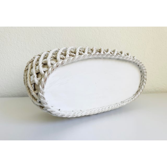 1950s Rare Italian Creamware Oval Ceramic Rope Basket For Sale - Image 14 of 14