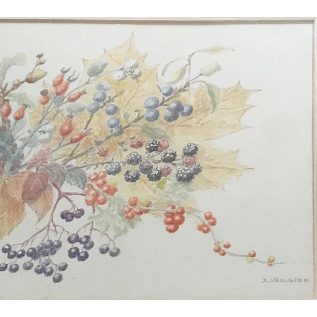 Vintage Winter Berries in a Cotswolds Garden Framed Watercolor Painting For Sale In New York - Image 6 of 9