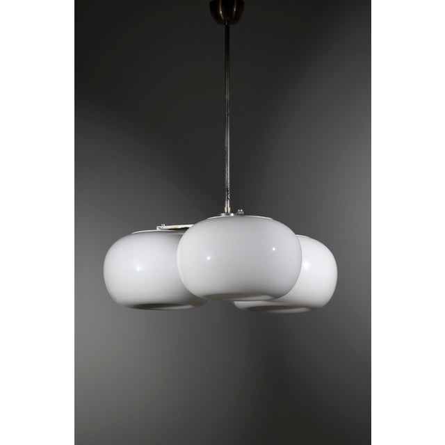 Mid-Century Modern Three-Light Opaline Glass Pendant Light, Italy, 1970s For Sale - Image 6 of 10