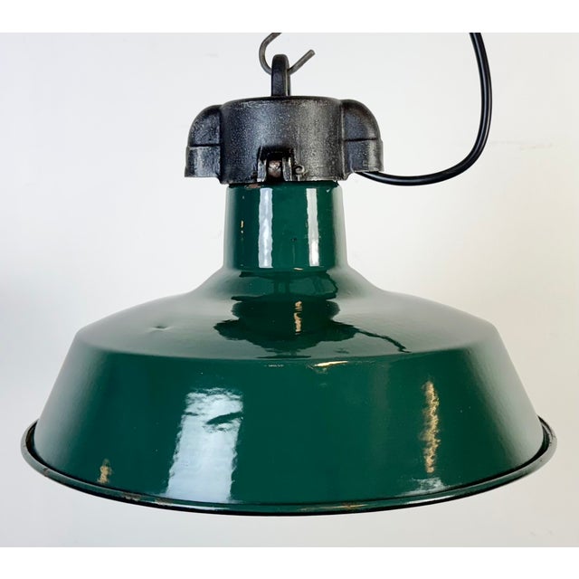 Metal French Industrial Dark Green Enamel Factory Pendant Lamp, 1960s For Sale - Image 7 of 18