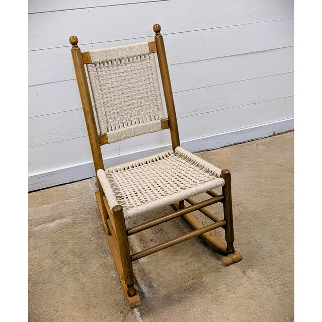 Restored Vintage Child’s Rocking Chair With Hand-Woven Macramé Seat For Sale - Image 4 of 8