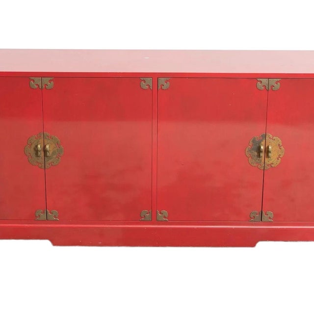 Mid 19th Century Mid-20th Century Modern Chinoiserie Red Lacquered Four-Door Buffet / Server For Sale - Image 5 of 10