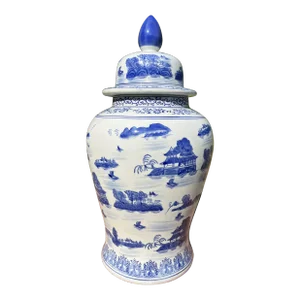 Large Blue and White Chinese Export Porcelain Ginger Jar