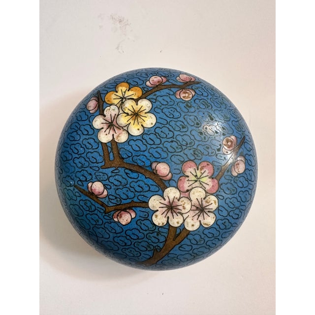 Blue Blue Chinese Cloisonné Ginger Jar on Carved Wood Stand For Sale - Image 8 of 12
