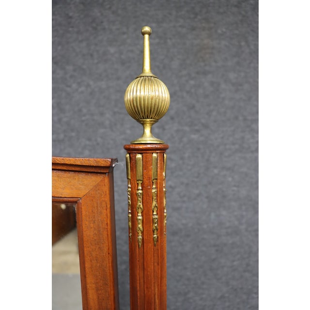 Wood Edwardian Style Mahogany Cheval Dressing Mirror With Brass Accents For Sale - Image 7 of 13