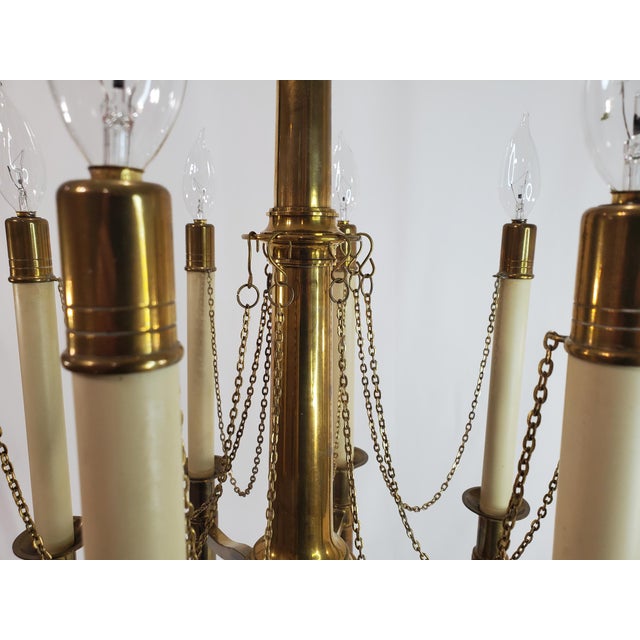 Metal 1970s Mid Century Modern Chapman Brass 8-Light Candlestick Chandelier For Sale - Image 7 of 12
