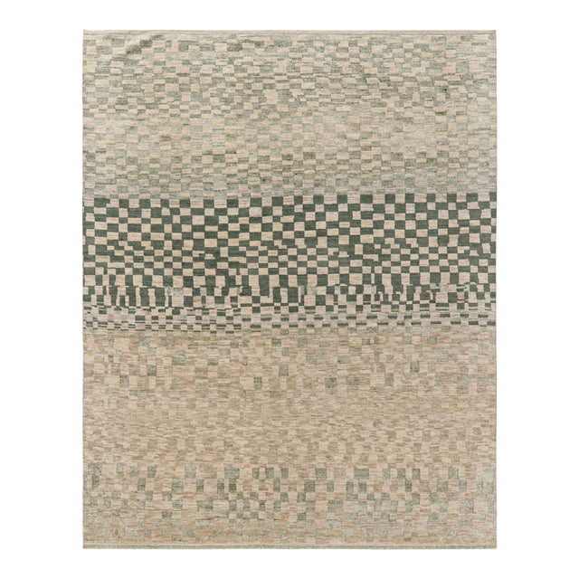 Rug & Kilim’s Moroccan Style Rug in Blue, Green and Beige Geometric Patterns For Sale