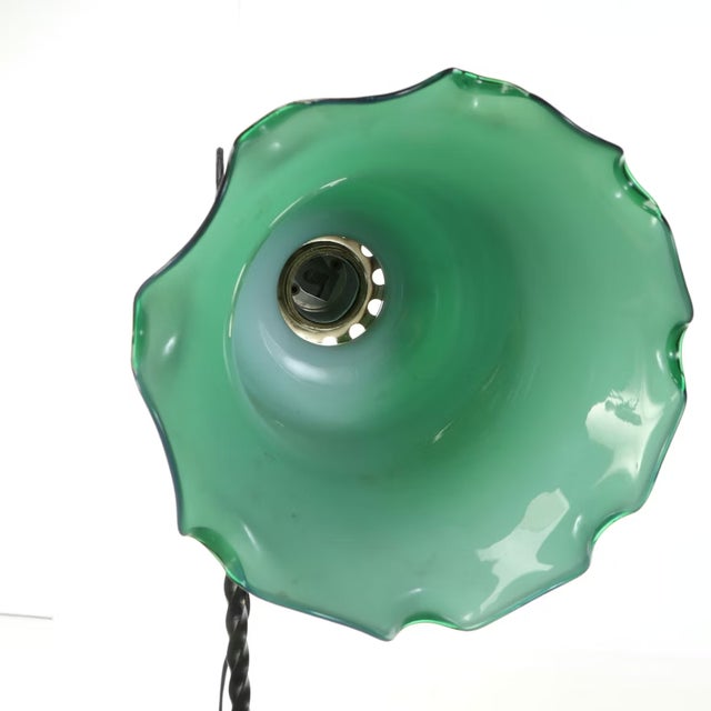1940s Art Deco Bridge Arm Floor Lamp With Green Glass Tulip Shade For Sale - Image 4 of 9