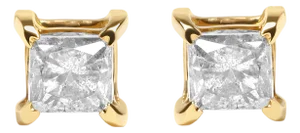 14K Yellow Gold 5/8 Cttw Princess Natural Brown Color Diamond 4-Prong Stud Earrings (Brown Color, VS2-SI1 Clarity)