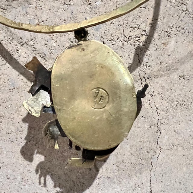 Brass 1970s Pal Kepenyes Brutalist Brass Necklace Milagros Series For Sale - Image 8 of 11
