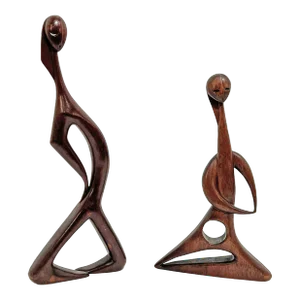 C. 1950s Modernist Carved Abstract Figural Scuptures by Stella Popowski - a Pair