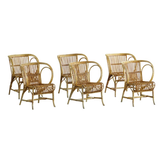 Danish Modern Bamboo Dining Chairs by Robert Wengler, 1930s, Set of 6 For Sale