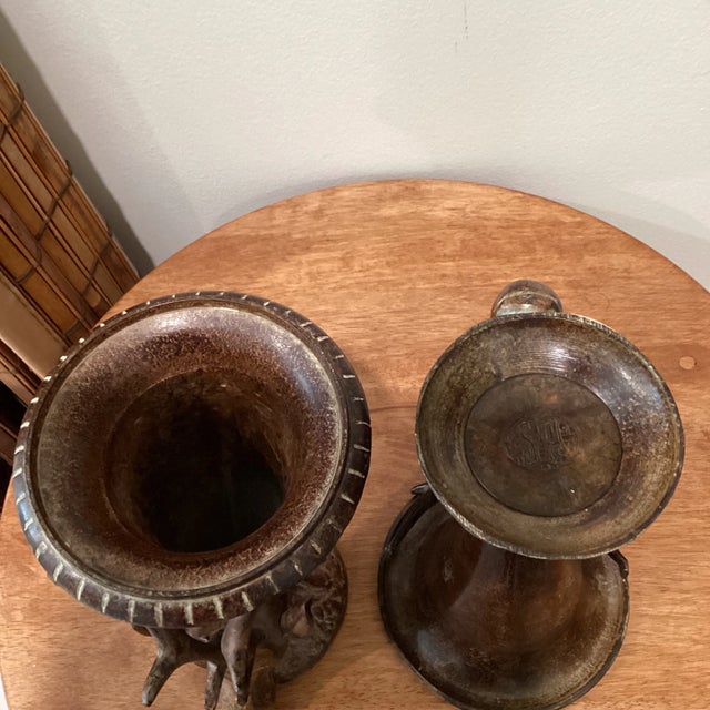 Antique German Bronze Chalice With Deer Head Base and Antlers 1890s- Set of 2 For Sale - Image 9 of 13