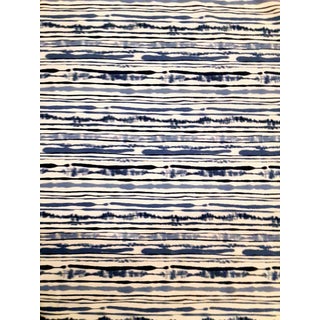 Duralee "Sabaki" Indigo Tie Dye Stripe Cotton Twill Fabric- 9 Yards For Sale