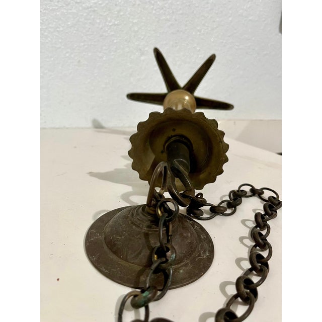 Rare Antique Judaica Hanging Bronze Jewish Synagogue or Temple Oil Lamp w Chain For Sale - Image 9 of 11