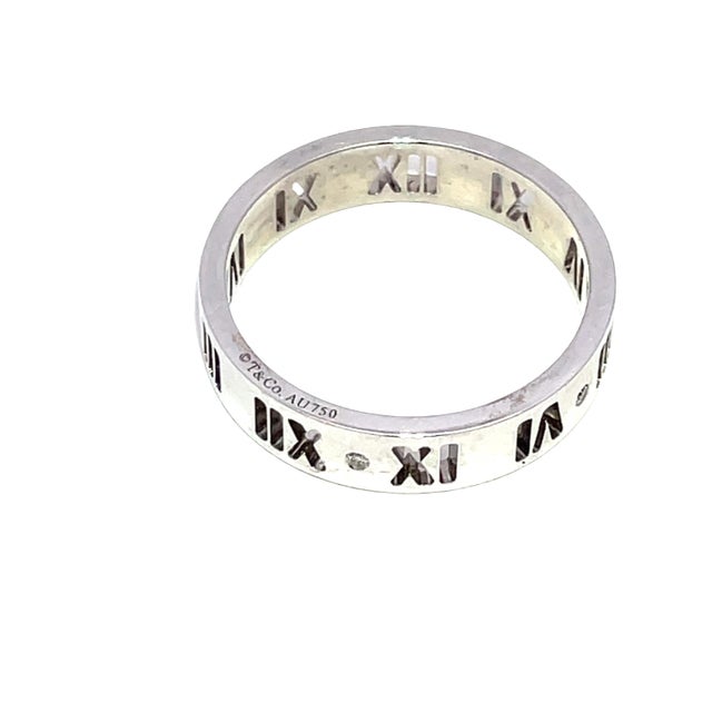 Silver Mid 20th Century Tiffany & Co. 18k White Gold Diamond Atlas Roman Numerals Band, Size 9 For Sale - Image 8 of 9