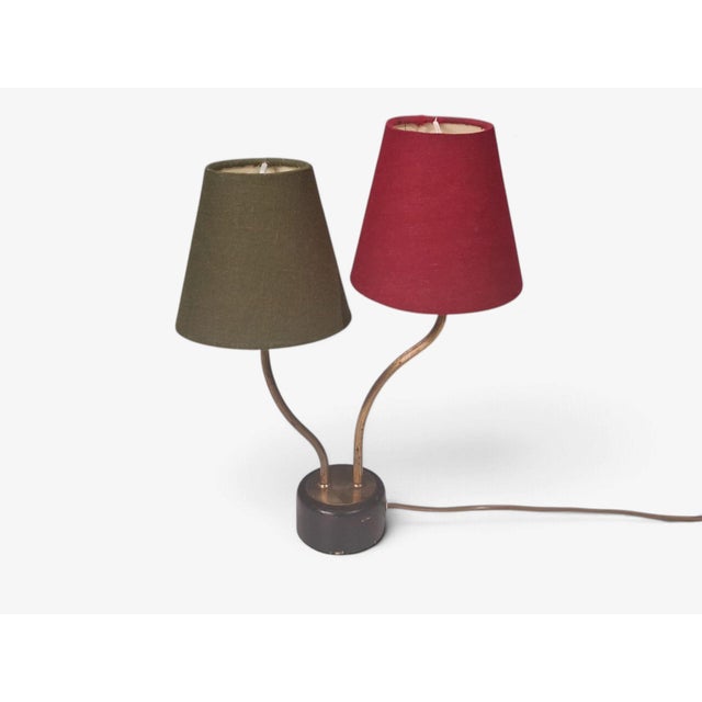 1950s Swedish Modern, Two-Arm Table Lamp, Brass, Black Painted Wood, Sweden, 1950s For Sale - Image 5 of 11