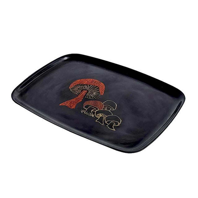 Wood Mid 20th Century Couroc of Monterey Tray With Brass and Wood Inlay Mushrooms For Sale - Image 7 of 11