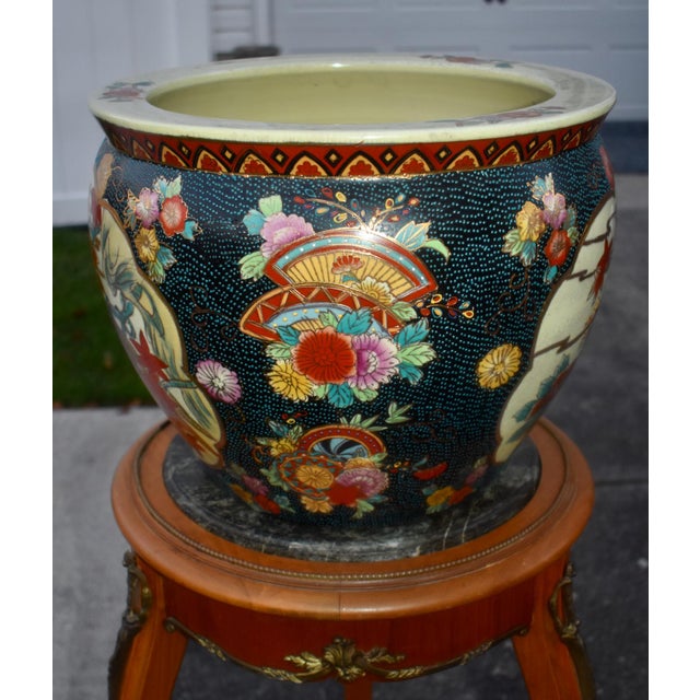 Vintage Satsuma Style Ceramic Fish Bowl Planter Birds Floral Gold Gilt Large For Sale - Image 9 of 18