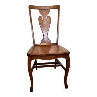 Antique 20th Century Quarter-Sawn Oak Splat Back Accent Chair For Sale