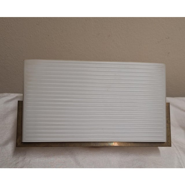 Cream Vintage Minimalist Wall Lamps with Brass Brackets and Opaque White Fluted Glass Shades, 1960s, Set of 2 For Sale - Image 8 of 12