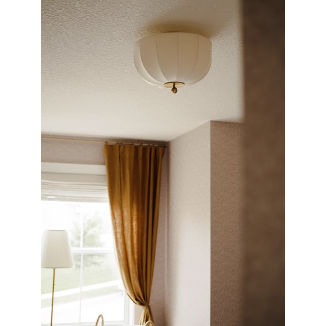 Textile Mitzi Meshelle 13.5 in. 1 Light Flush Mount in Aged Brass Finish For Sale - Image 7 of 8