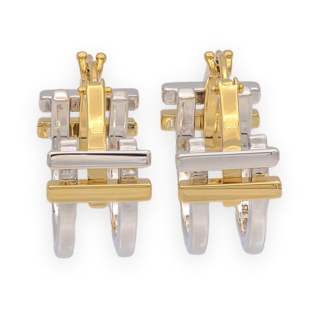 A bold and architectural piece from Frank Gehry's collaboration with Tiffany & Co. These double-hoop earrings are...