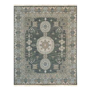 8x10 Rhea Traditional Green Medallion Modern Hand Knotted Wool Carpet Rug For Sale