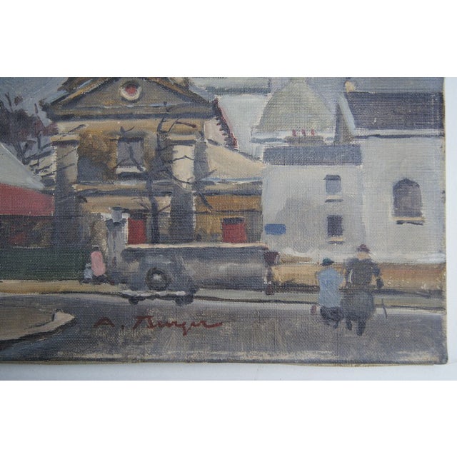 White Mid 20th Century "The Church" Impressionist Style Landscape Oil Painting by Antoine Burger For Sale - Image 8 of 11