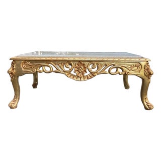 1970s Italian Artisan Baroque Gold Beech Marble Table For Sale