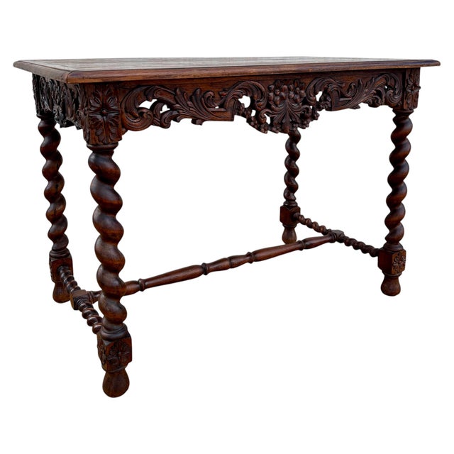19th Century French Louis XIV Breton Carved Oak Sofa Table Desk, 1890s For Sale - Image 18 of 18