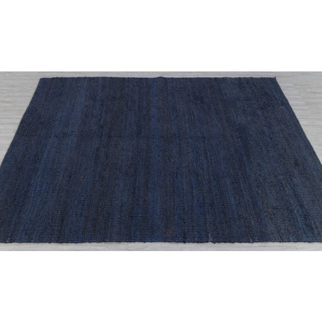 Navy Blue Navy Solid Handwoven Premium Natural Jute Yarn Flatweave Rug 12x15 Ft. For Sale - Image 8 of 12