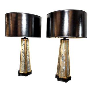 Geometric X-Form Mirrored Table Lamps - a Pair For Sale