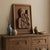 Hand-Carved Wood Relief Portrait With Leather Backdrop and Oak Frame For Sale - Image 6 of 13