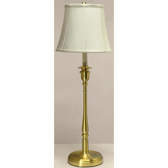 Lauren Ralph Lauren Pair of Ralph Lauren Polished Brass Buffet Lamps W/ Linen Bell Shades For Sale - Image 4 of 8