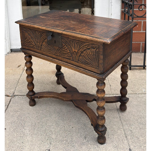 English Antique 18th C Carved Walnut Bible Box Side Table For Sale - Image 3 of 6