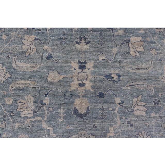 Textile Turkish Angora Oushak Rug by Keivan Woven Arts, Dusty Blue, 9'2" X 11'7" For Sale - Image 7 of 11