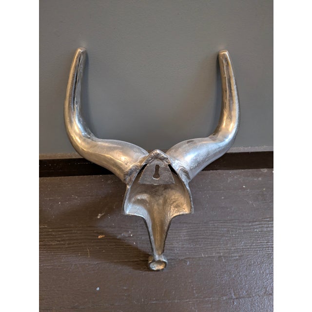 1980s Polished-Aluminum Longhorn Steer Sculptural Wall Art For Sale In Portland, OR - Image 6 of 6