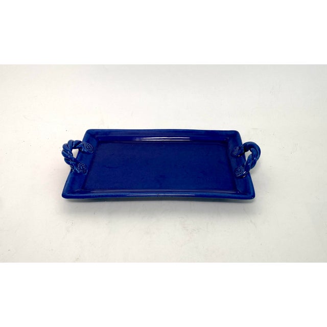 Italian Italian Glazed Blue Pottery Tray For Sale - Image 3 of 8